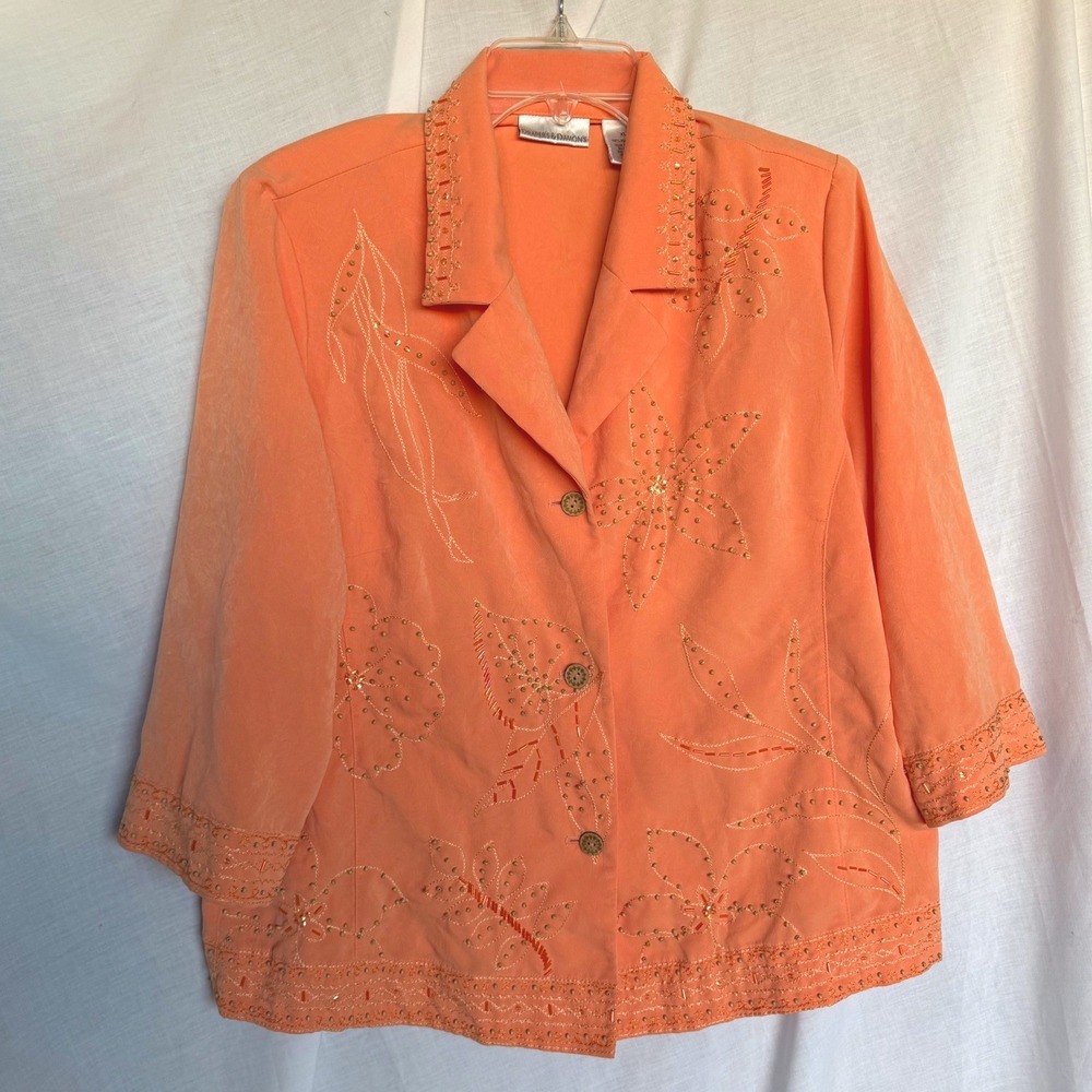 Drapers & Damons Jacket Orange Floral Beaded Embroidered Women XL